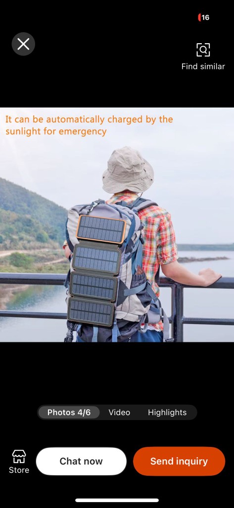 Solar power bank attached to backpack for outdoor charging